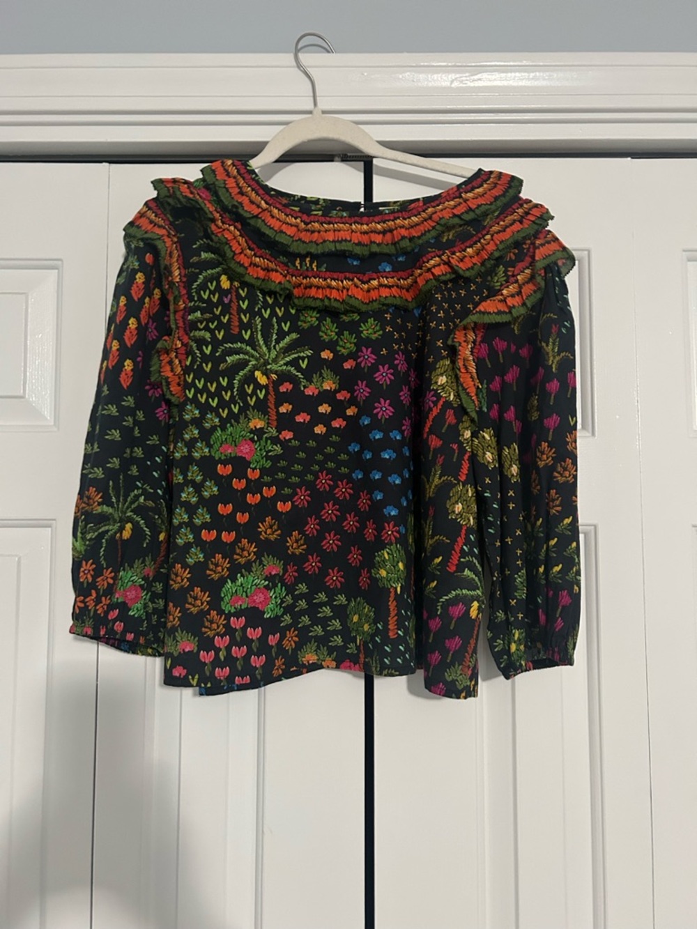 Farm Rio Black Floral Smocked Women's Top